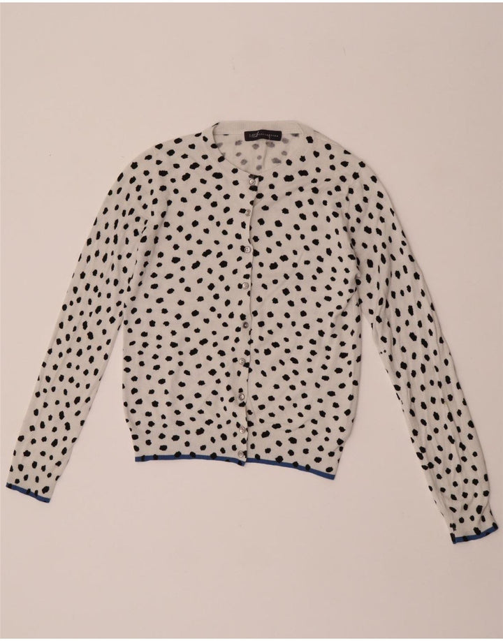 Suéter cardigã feminino Marks & Spencer Reino Unido 10 viscose manchada branca pequena