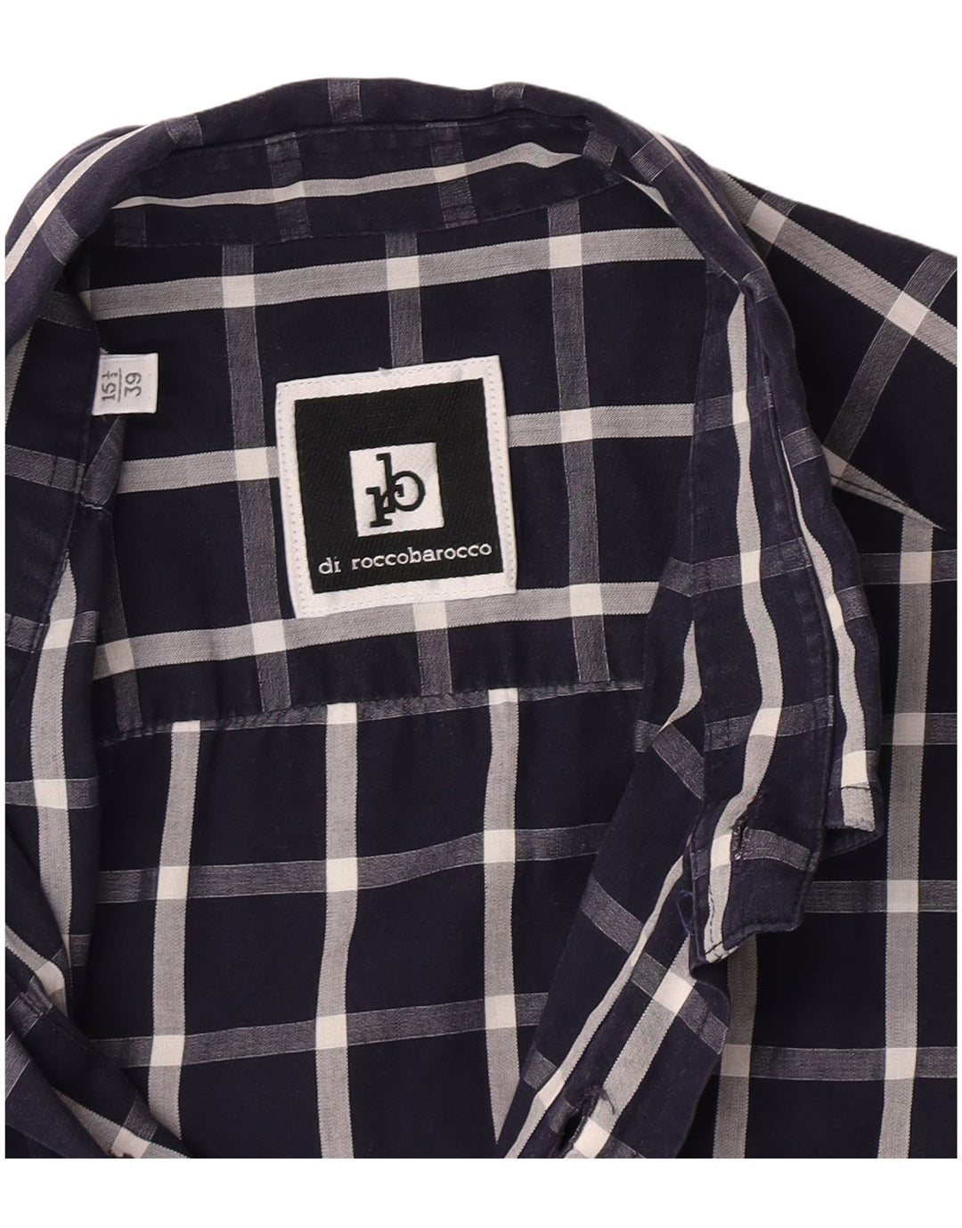 Camisa masculina de manga curta Roccobarocco tamanho 39 15 1/2 médio xadrez azul marinho