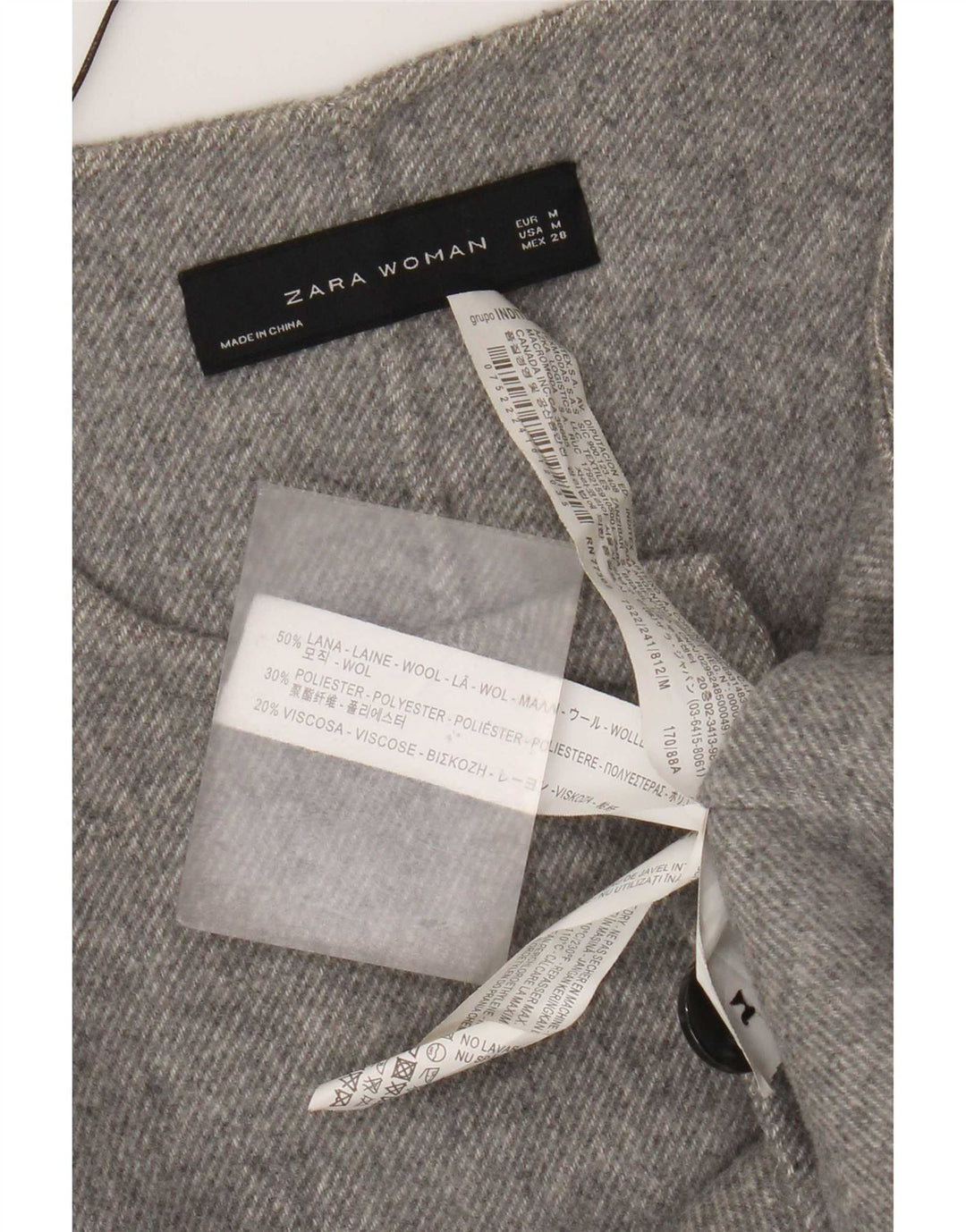 Casaco feminino Zara com peito duplo Reino Unido 14 lã cinza médio