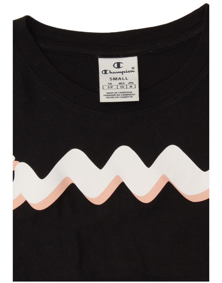 CHAMPION Top gráfico feminino manga comprida Reino Unido 10 pequeno preto