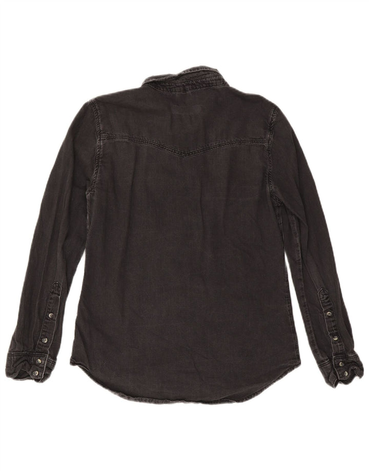 Camisa jeans feminina Topshop Reino Unido 12 algodão preto médio