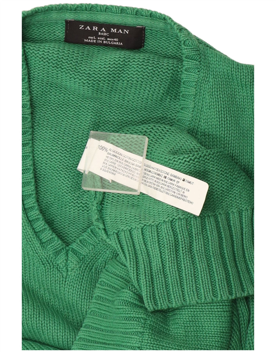 Suéter masculino Zara com decote em V grande algodão verde