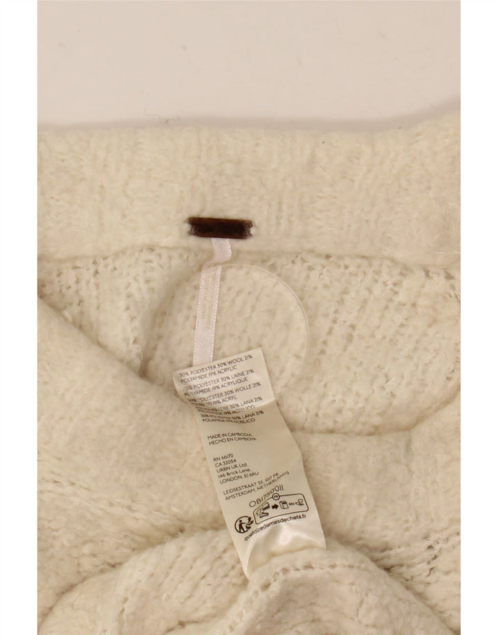 Suéter feminino vintage com gola canoa grande Reino Unido 14 médio branco