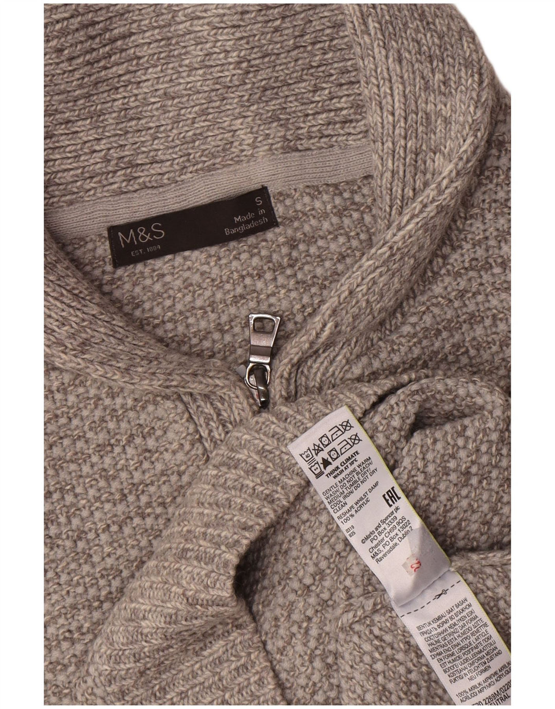 Suéter masculino Marks & Spencer com gola polo e acrílico cinza pequeno