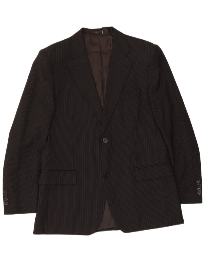 Jaqueta blazer masculina ZARA com 2 botões EU 50 lã listrada preta média