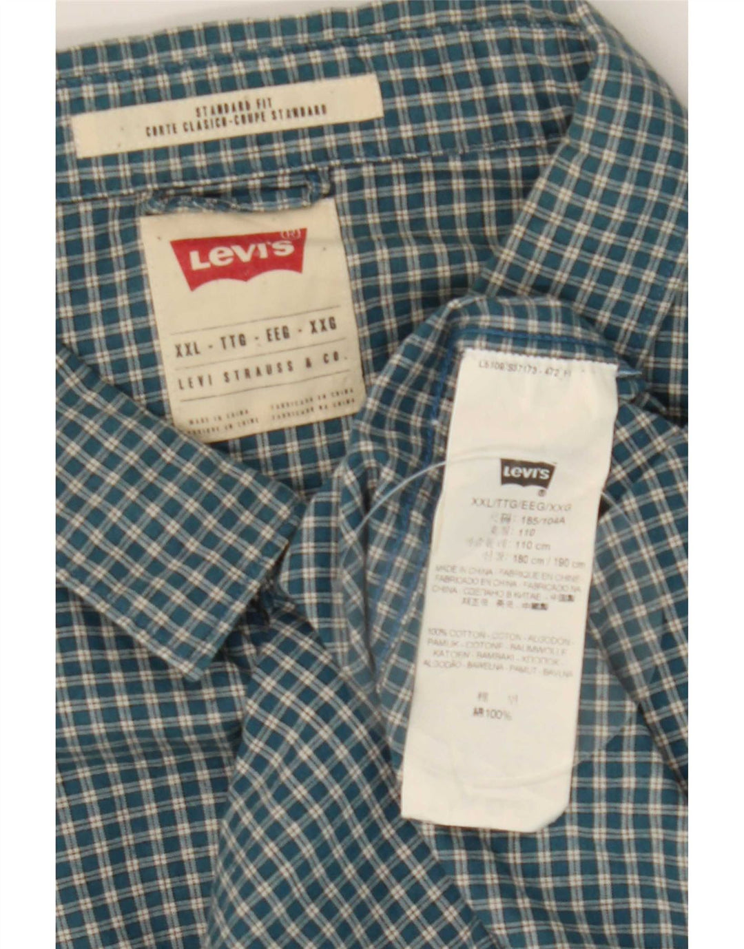 Camisa masculina Levi's Standard Fit 2XL algodão xadrez azul