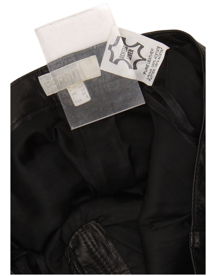 Calça feminina de couro reta ESPRIT Reino Unido 12 médio W26 L31 couro preto