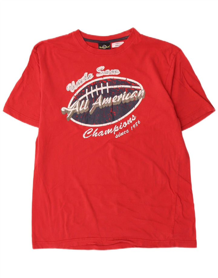 Camiseta gráfica masculina Tio Sam Top médio algodão vermelho
