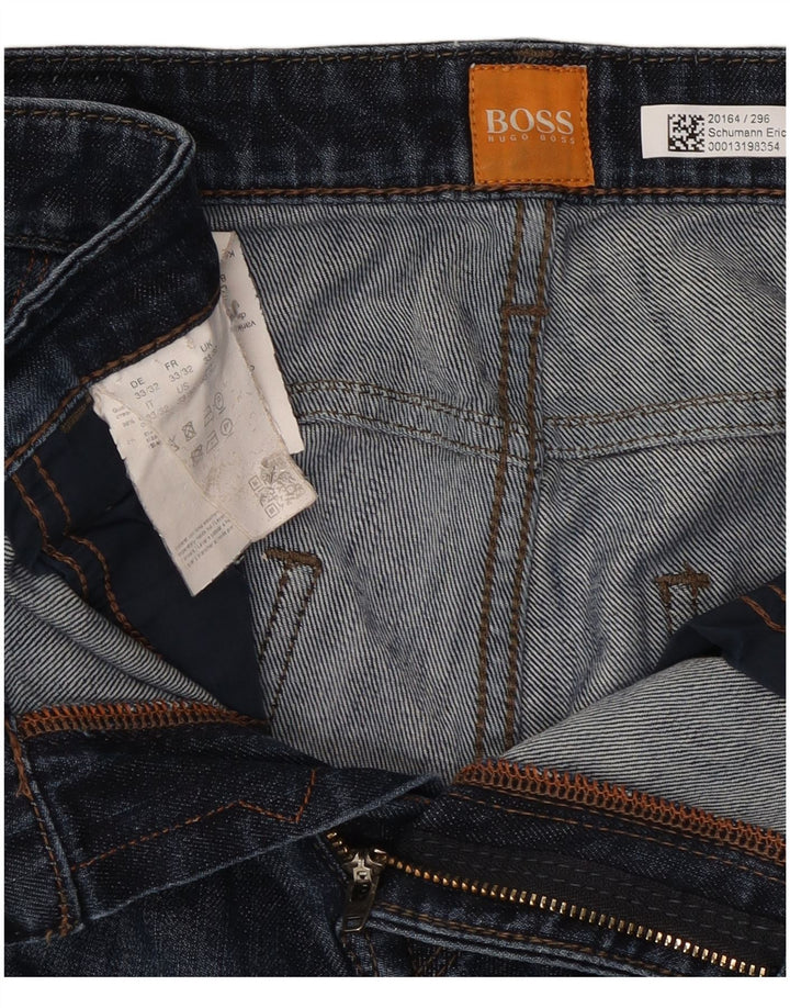 Hugo Boss Mens Straight Jeans W33 L32 Azul Marinho Algodão