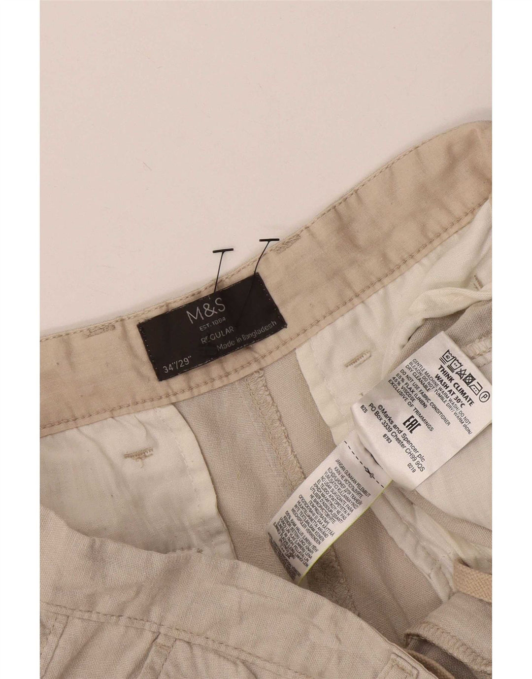 Bermuda masculina regular Marks & Spencer W34 grande linho bege