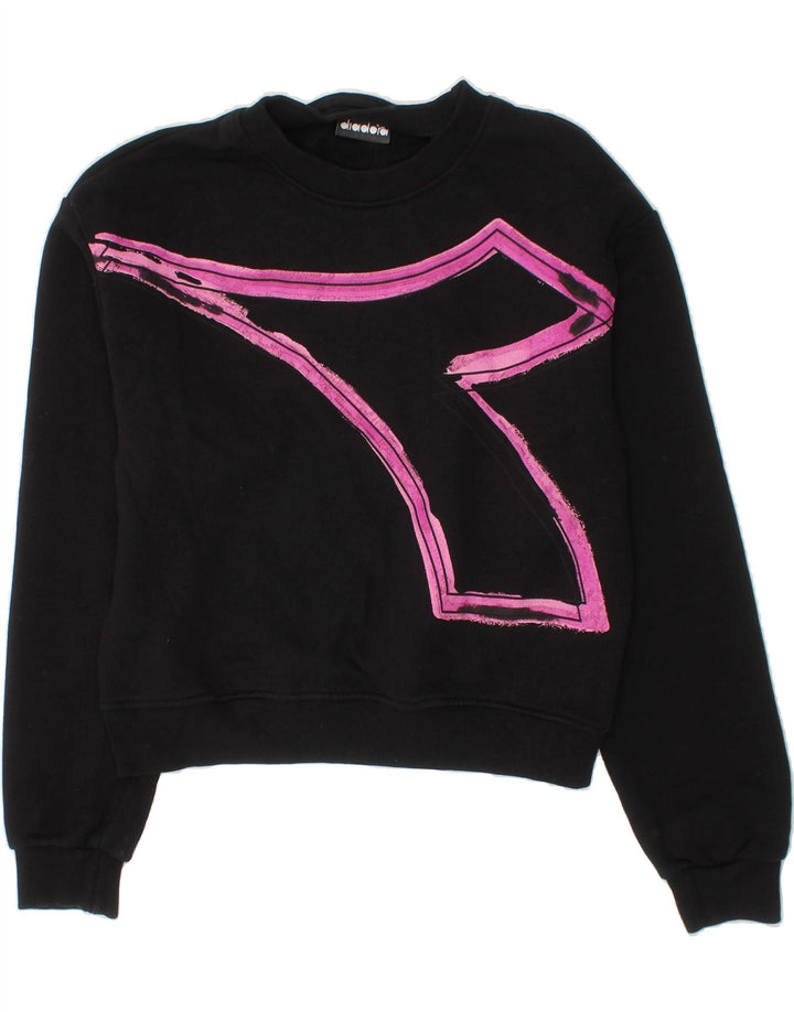 DIADORA Girls Graphic Sweatshirt Jumper 11-12 Years Black Cotton Vintage Diadora and Second-Hand Diadora from Messina Hembry 