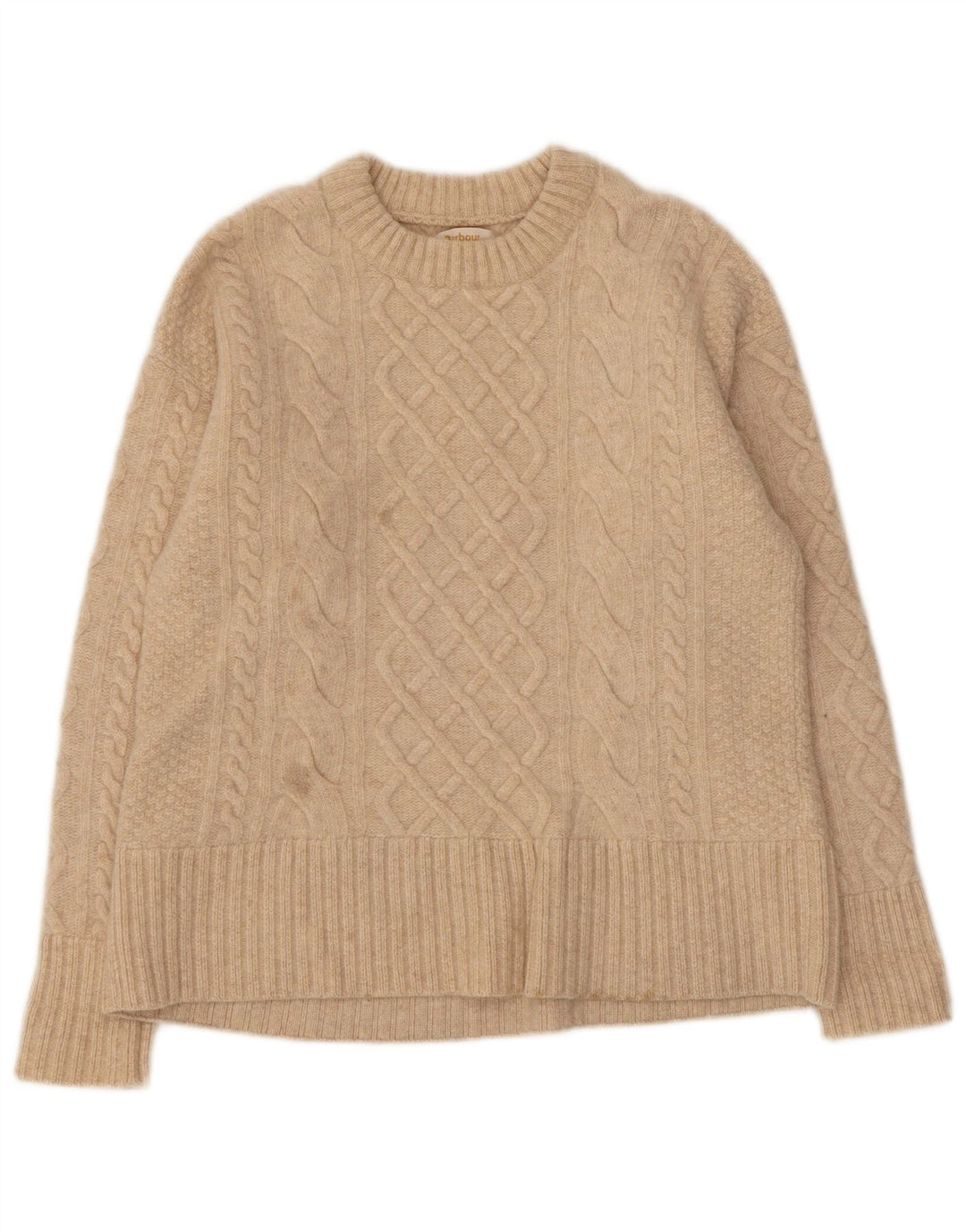 Suéter feminino Barbour com gola redonda, Reino Unido 10, lã bege pequena