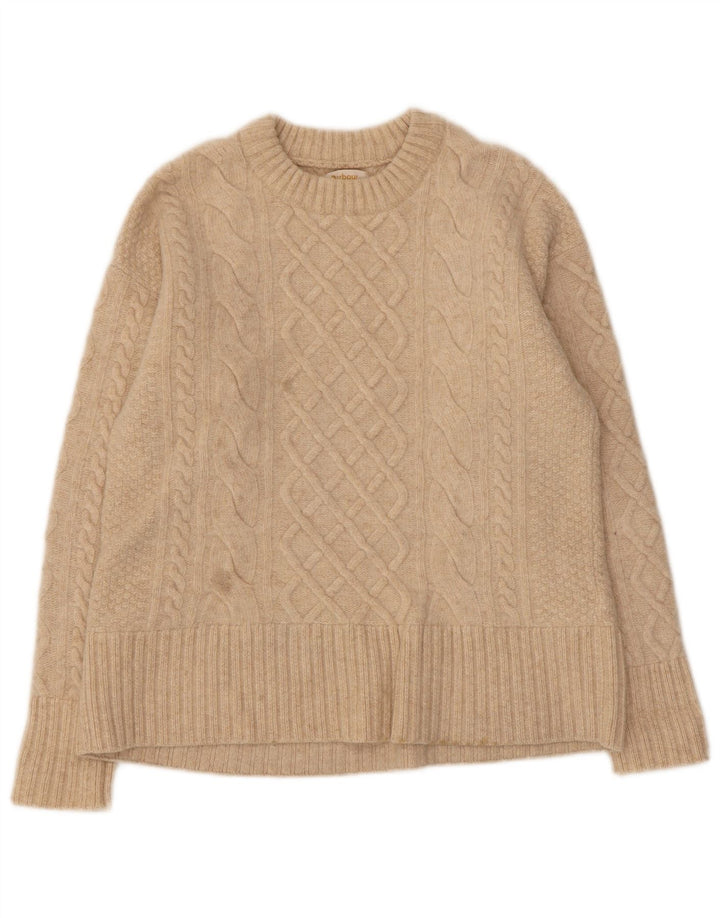 Suéter feminino Barbour com gola redonda, Reino Unido 10, lã bege pequena