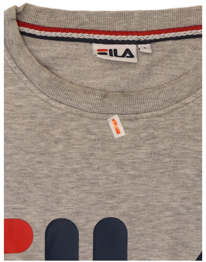FILA Suéter gráfico masculino grande algodão cinza