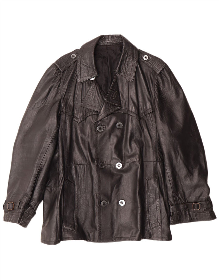 Jaqueta de couro vintage masculina com peito duplo Reino Unido 40 couro preto grande