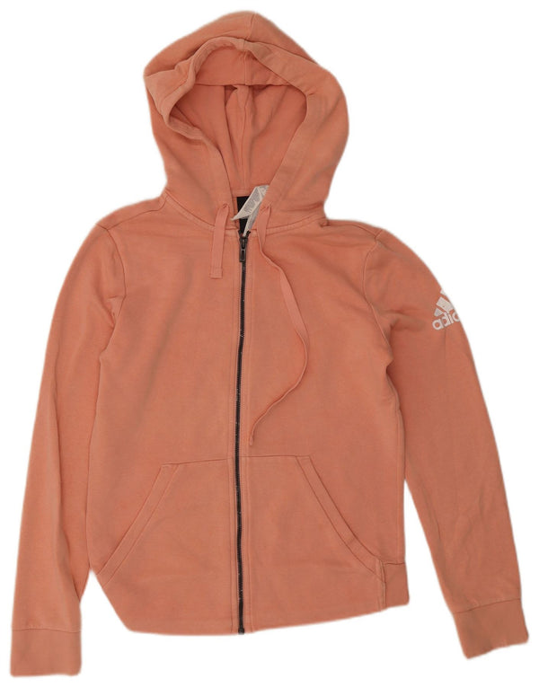 Suéter Adidas feminino com capuz e zíper gráfico UK 8/10 pequeno algodão rosa