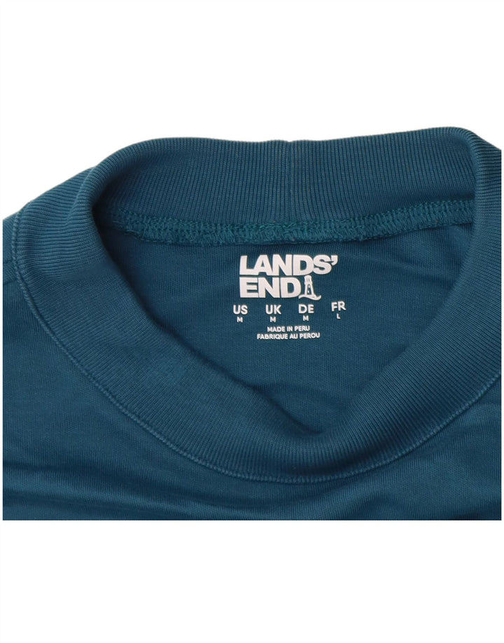 Lands End Mens Top Manga Longa Médio Algodão Azul