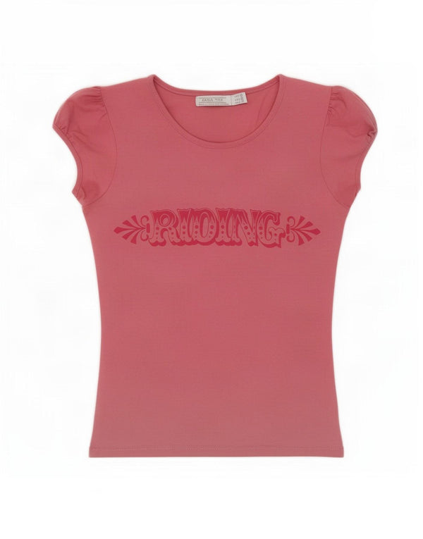Camiseta feminina Zara Trafaluc Crop com estampa gráfica UK 8 pequena rosa