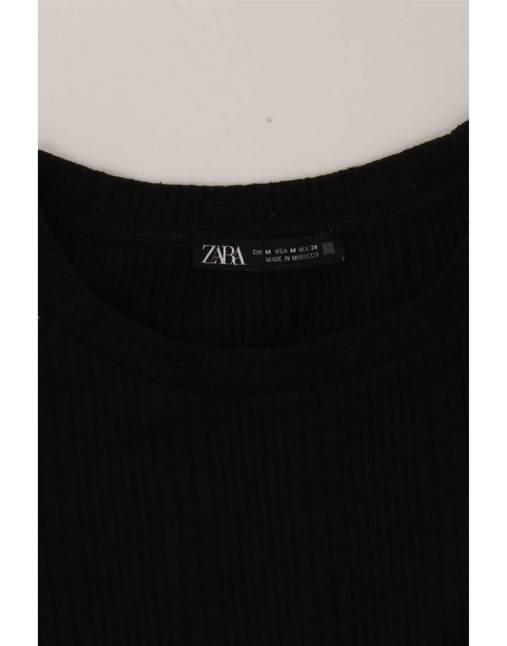 Zara Crop Top Feminino Manga Longa Reino Unido 12 Médio Preto
