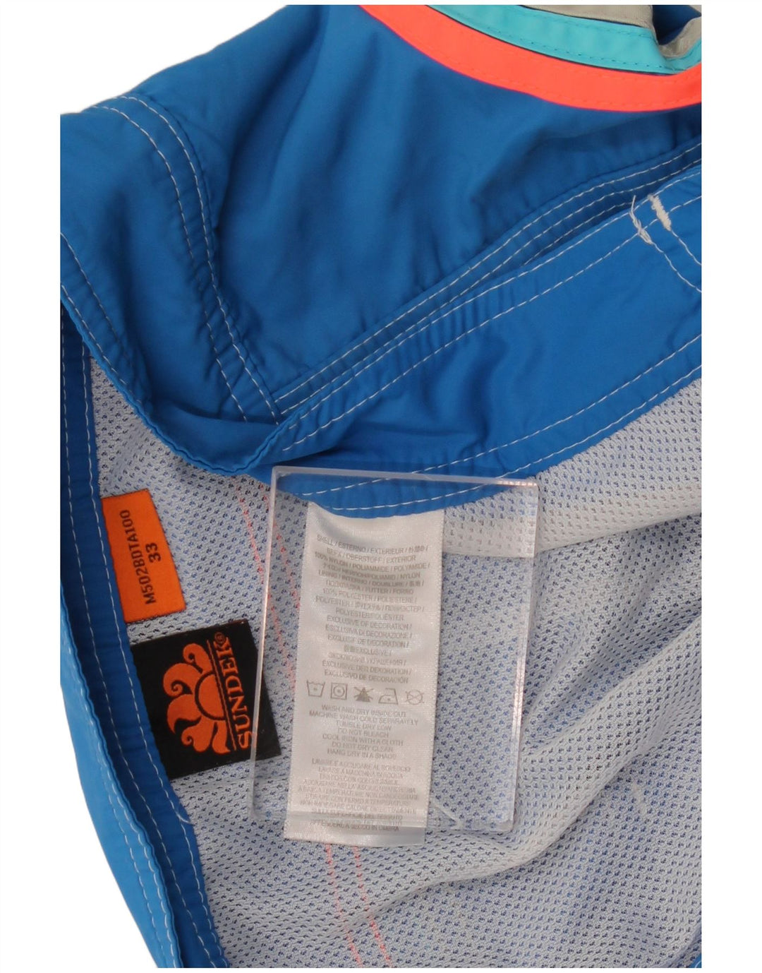 Shorts de natação masculino SUNDEK com listras azuis médias de nylon