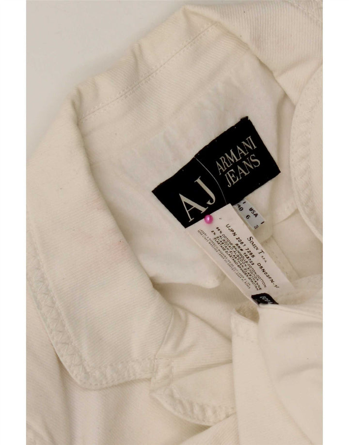 Jaqueta blazer feminina Armani Jeans com 3 botões Reino Unido 10 pequeno algodão branco