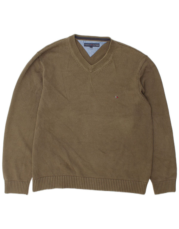 Suéter masculino Tommy Hilfiger com decote em V XL algodão cáqui