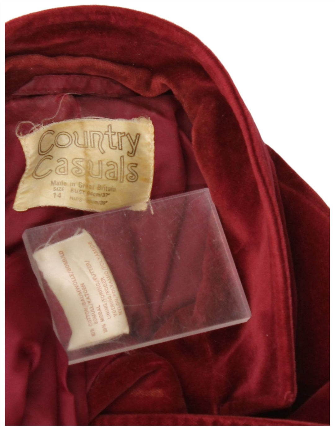 Jaqueta blazer feminina de veludo com 2 botões COUNTRY CASUALS Reino Unido 14 grande Borgonha