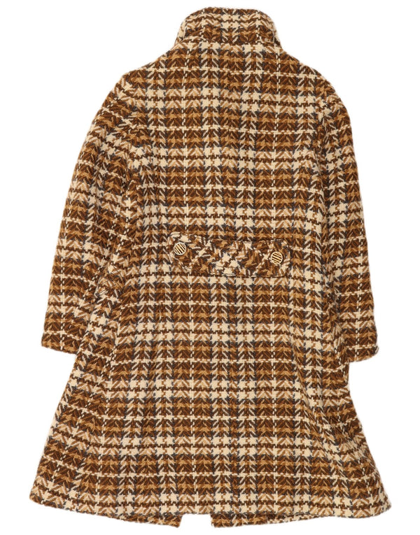 Sobretudo feminino vintage Reino Unido 8 lã espinha de peixe marrom pequena