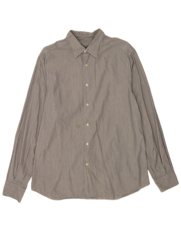 Camisa masculina Slim Fit Massimo Dutti XL algodão listrado cinza