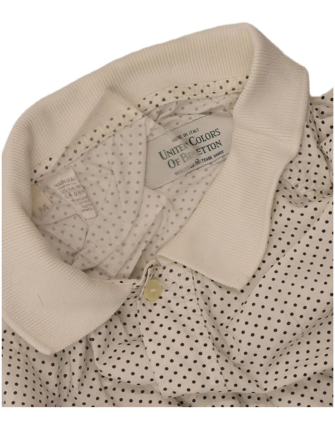 Camisa pulôver masculina de manga curta Benetton de algodão manchado branco médio