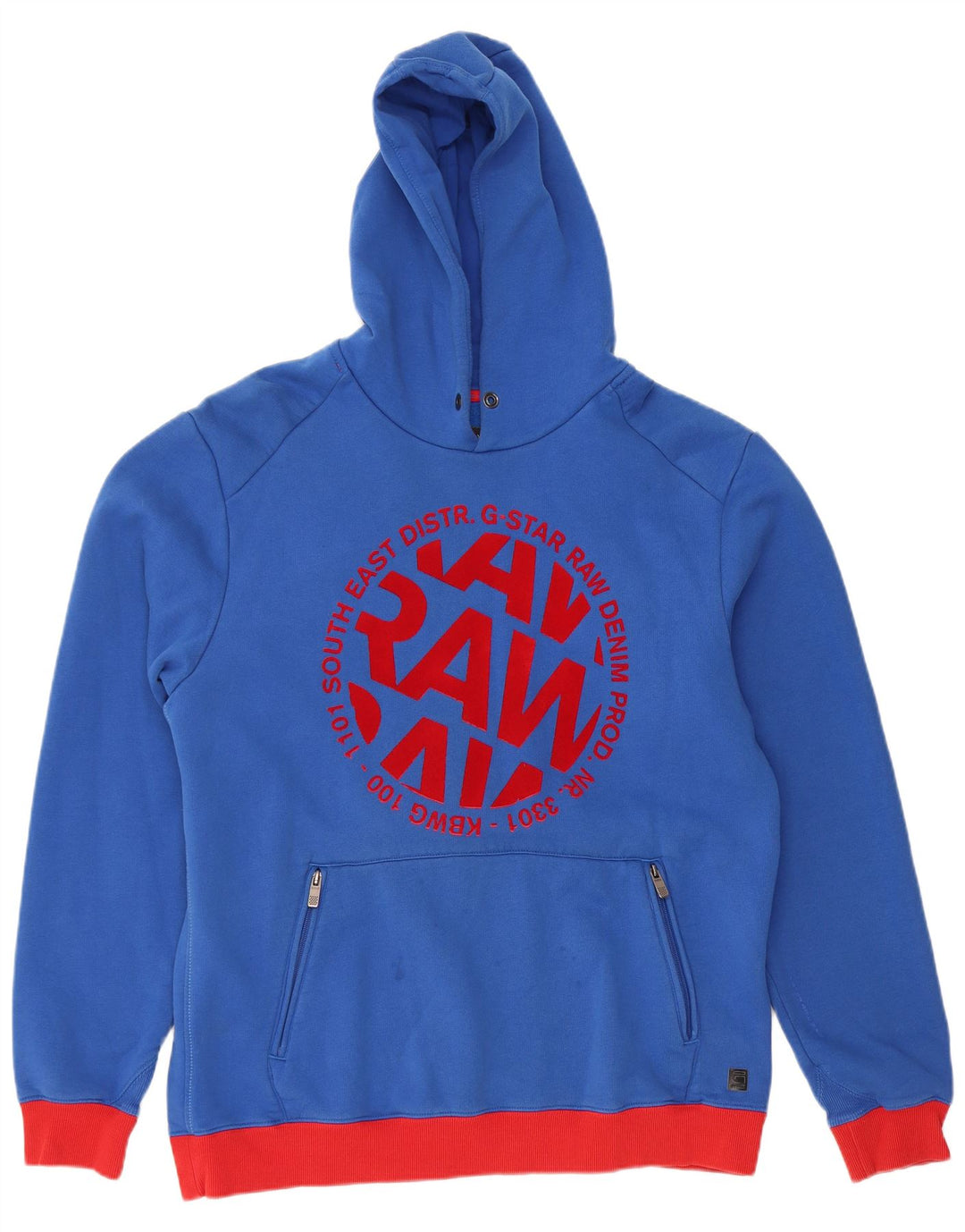 G-STAR moletom com capuz gráfico masculino 2XL algodão colorblock azul