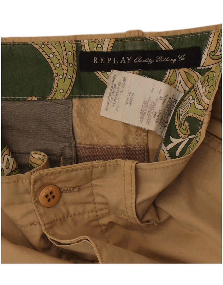 Replay Mens Cargo Shorts W32 Algodão Bege Médio