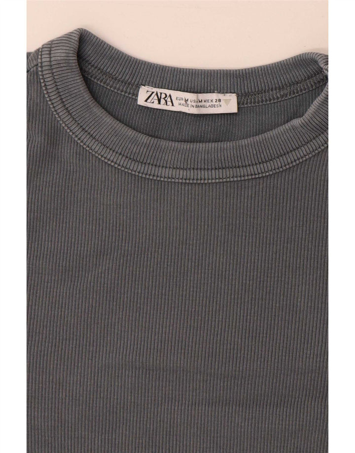 Top feminino Zara manga comprida UK 12 cinza médio