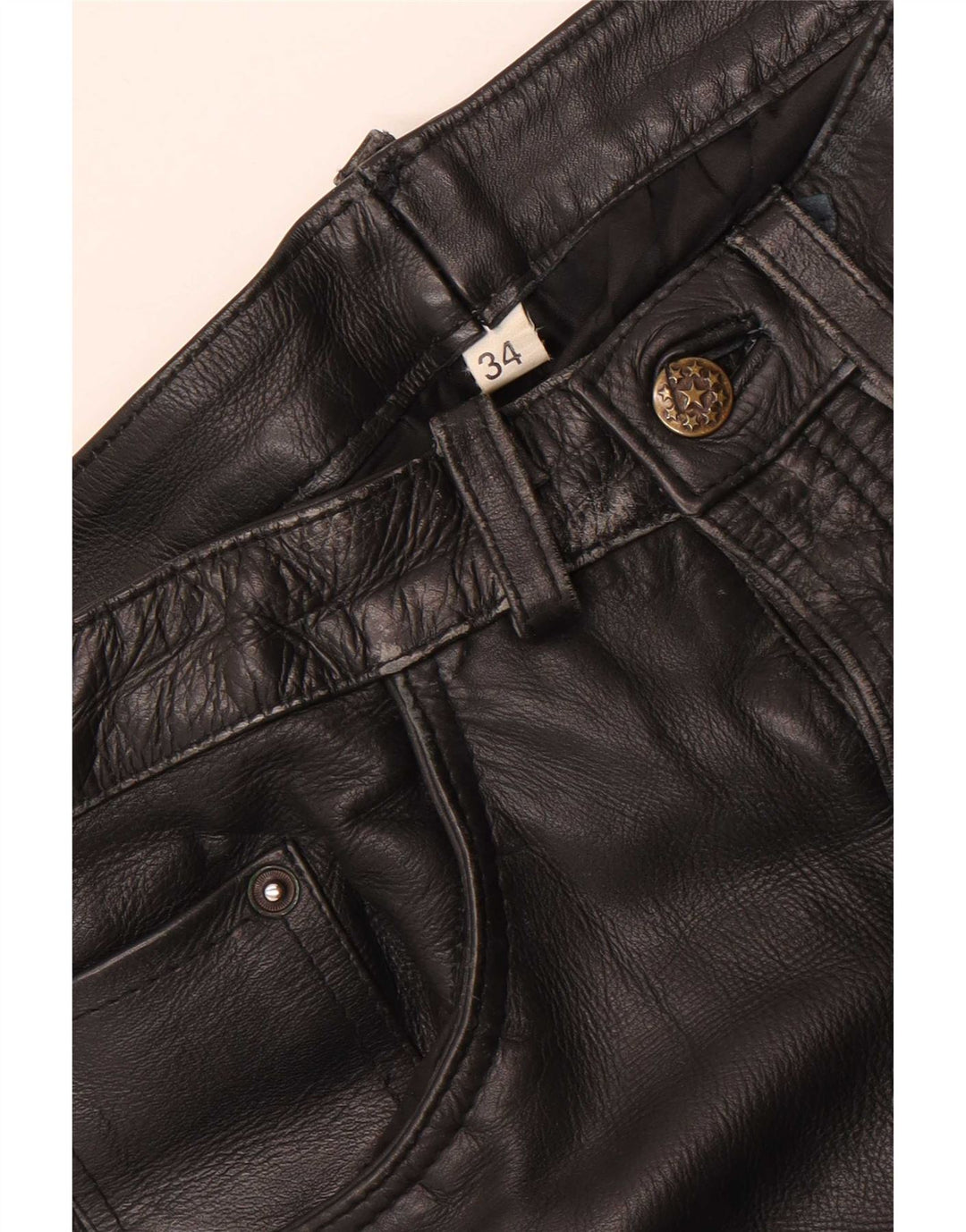 Calças de couro retas masculinas vintage W34 L31 pretas