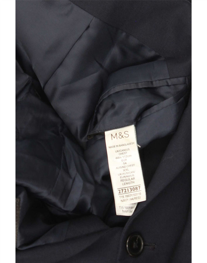 Jaqueta blazer masculina de 2 botões Marks & Spencer Reino Unido 44 XL azul marinho poliéster