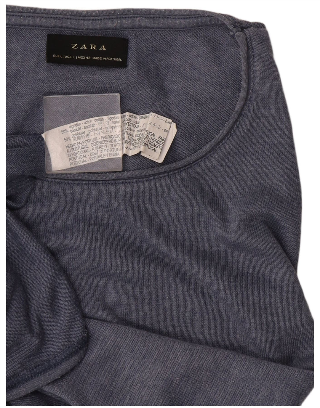 Camiseta masculina Zara Top grande algodão azul