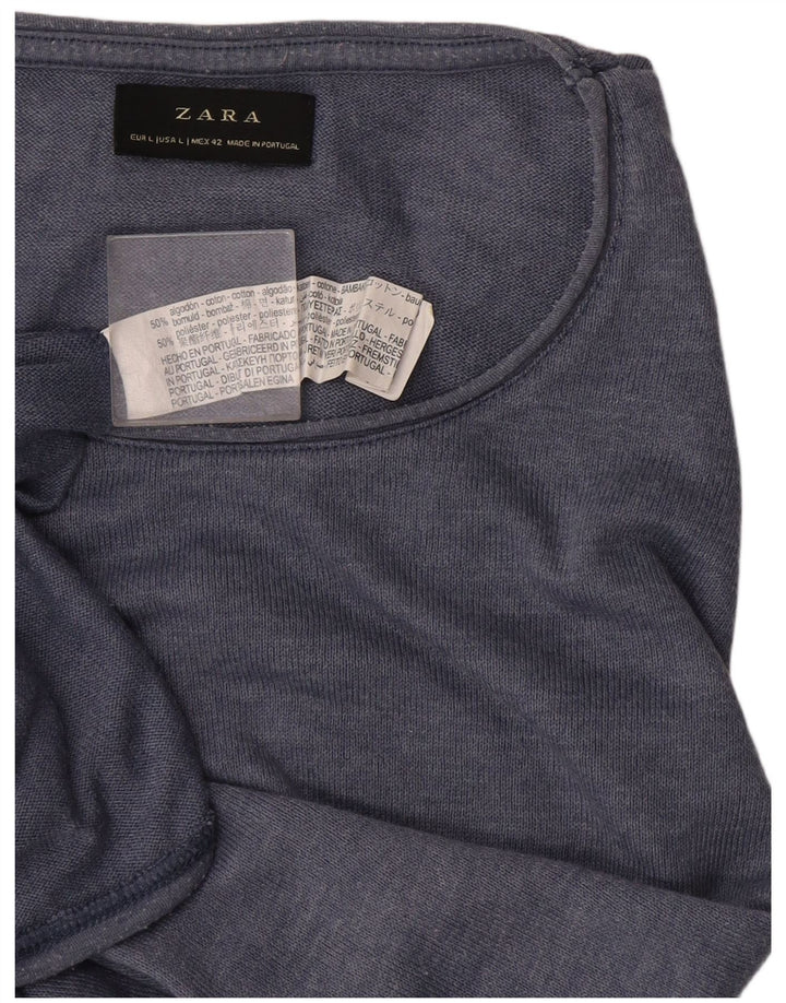Camiseta masculina Zara Top grande algodão azul
