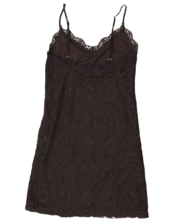 Vestido feminino Zara de renda deslizante Reino Unido 8 pequeno preto floral