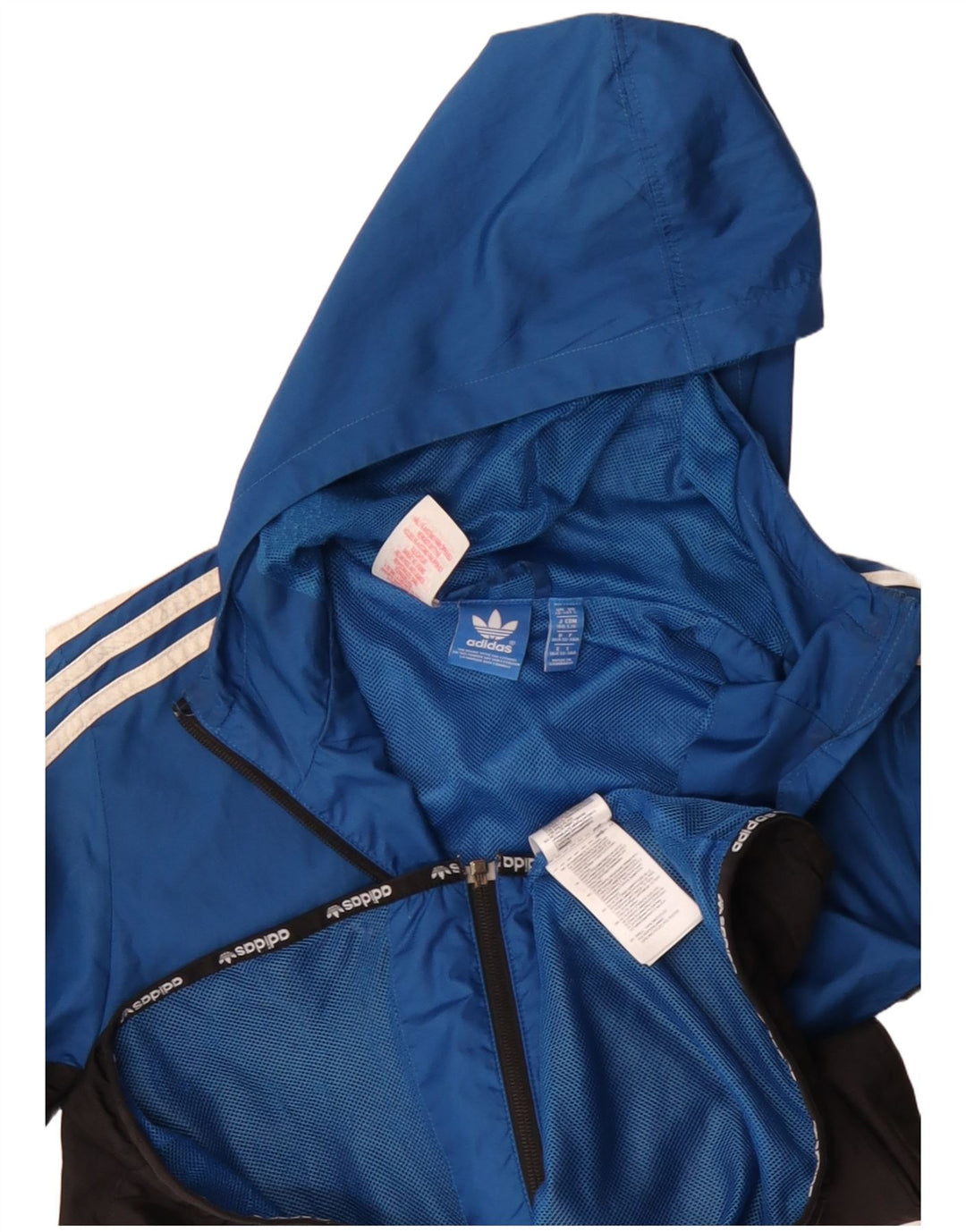 Jaqueta de chuva com capuz Adidas meninos 13-14 anos azul colorblock poliéster