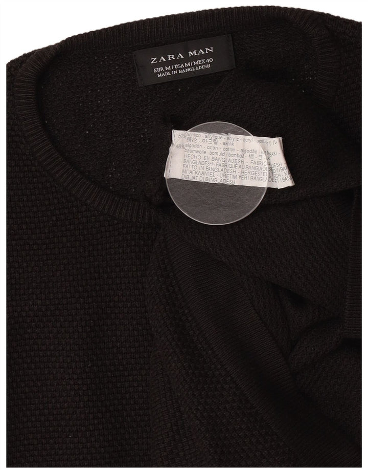 Zara Suéter masculino com gola redonda e acrílico preto médio