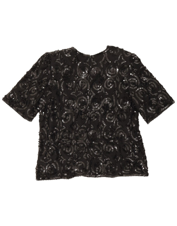 Blusa feminina Frank Usher Top UK 16 grande seda preta