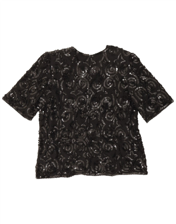 Blusa feminina Frank Usher Top UK 16 grande seda preta