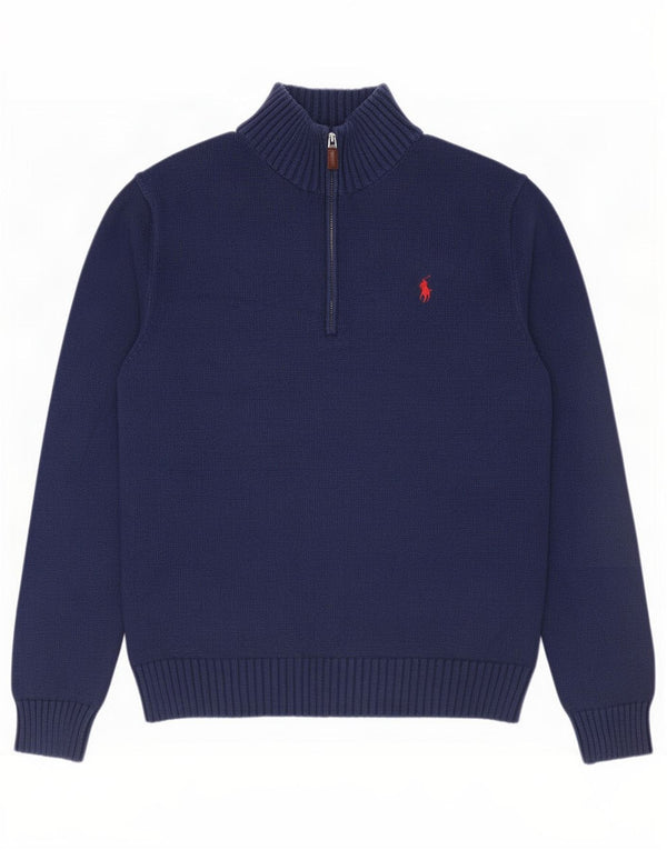 Suéter masculino Polo Ralph Lauren com gola com zíper e algodão azul marinho médio