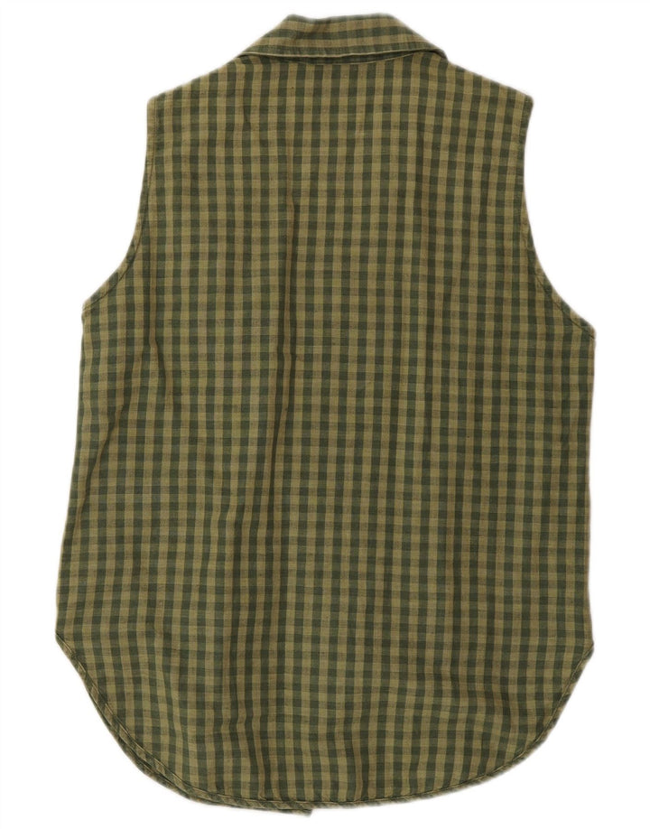 Blusa feminina sem mangas Timberland US 6 médio cáqui gingham linho
