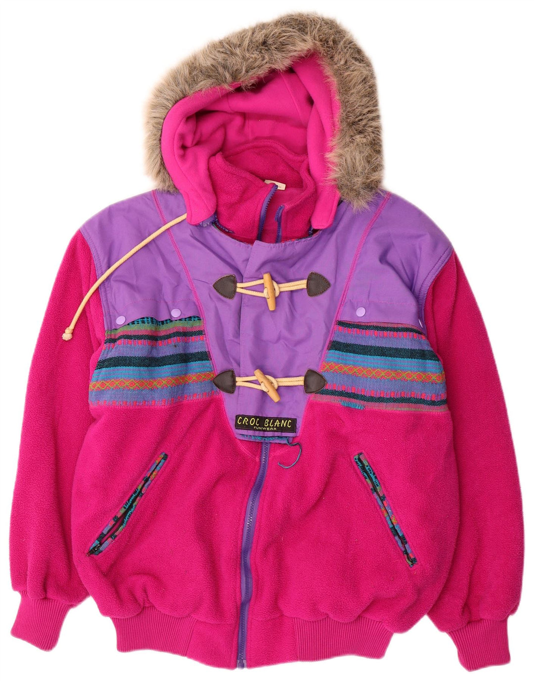 Jaqueta corta-vento vintage feminina com capuz grande UK 14 rosa médio