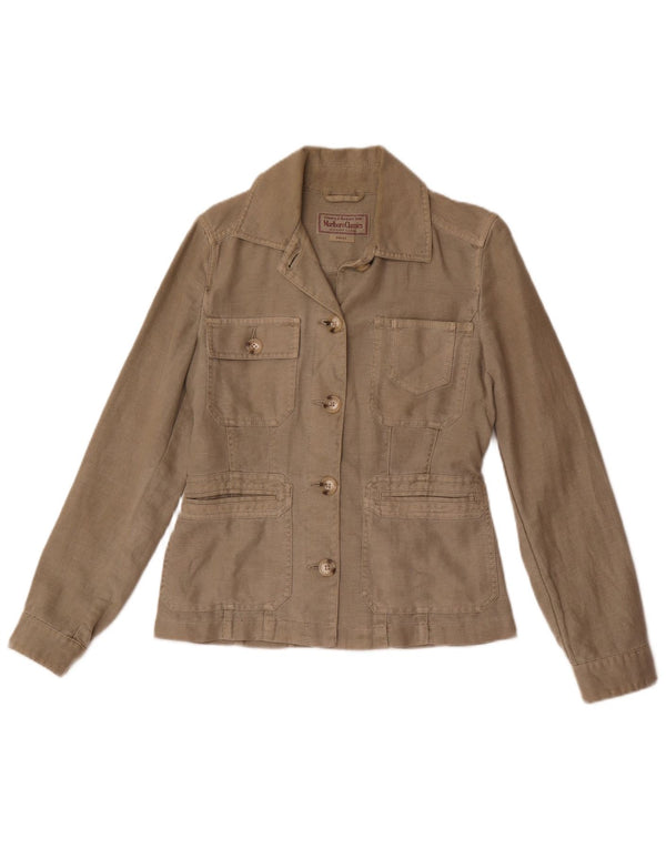 Jaqueta utilitária feminina Marlboro Classics UK 10 pequena cinza linho