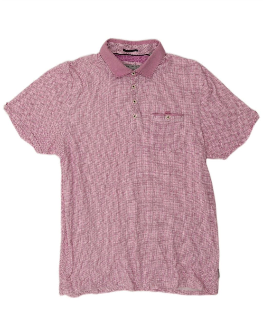 Camisa polo masculina Ted Baker tamanho 5 XL algodão xadrez roxo