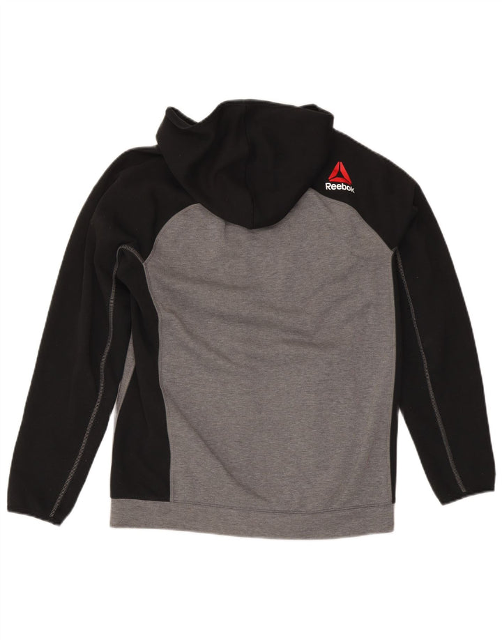Suéter masculino com capuz e zíper REEBOK pequeno poliéster cinza colorblock