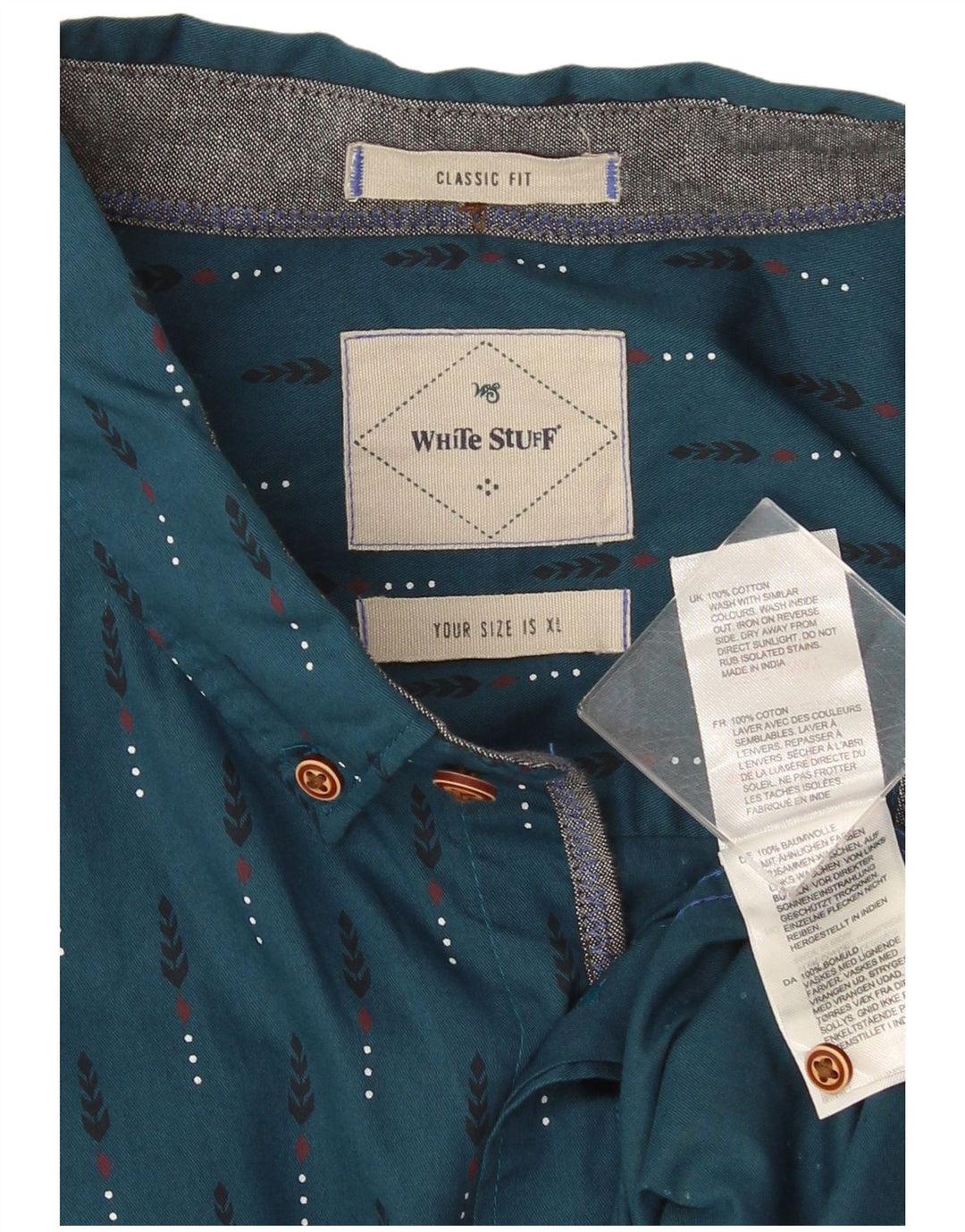 Camisa masculina White Stuff XL algodão geométrico azul