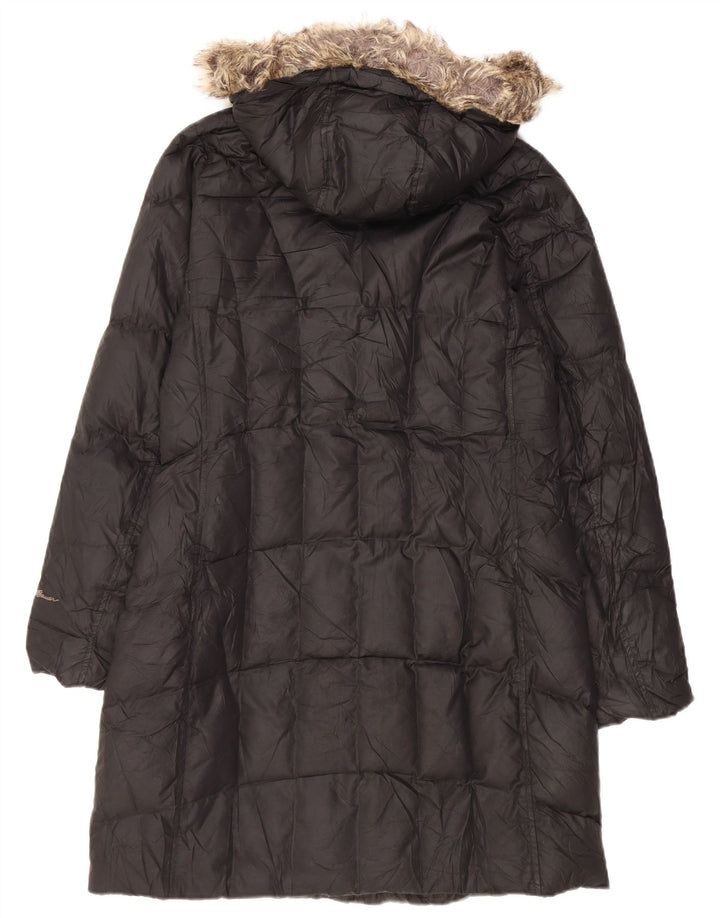 Casaco acolchoado com capuz feminino Eddie Bauer UK 14 poliéster preto médio